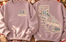 Santa's Surf Spots California Christmas crewneck, front and back, matching kids and adult sizes